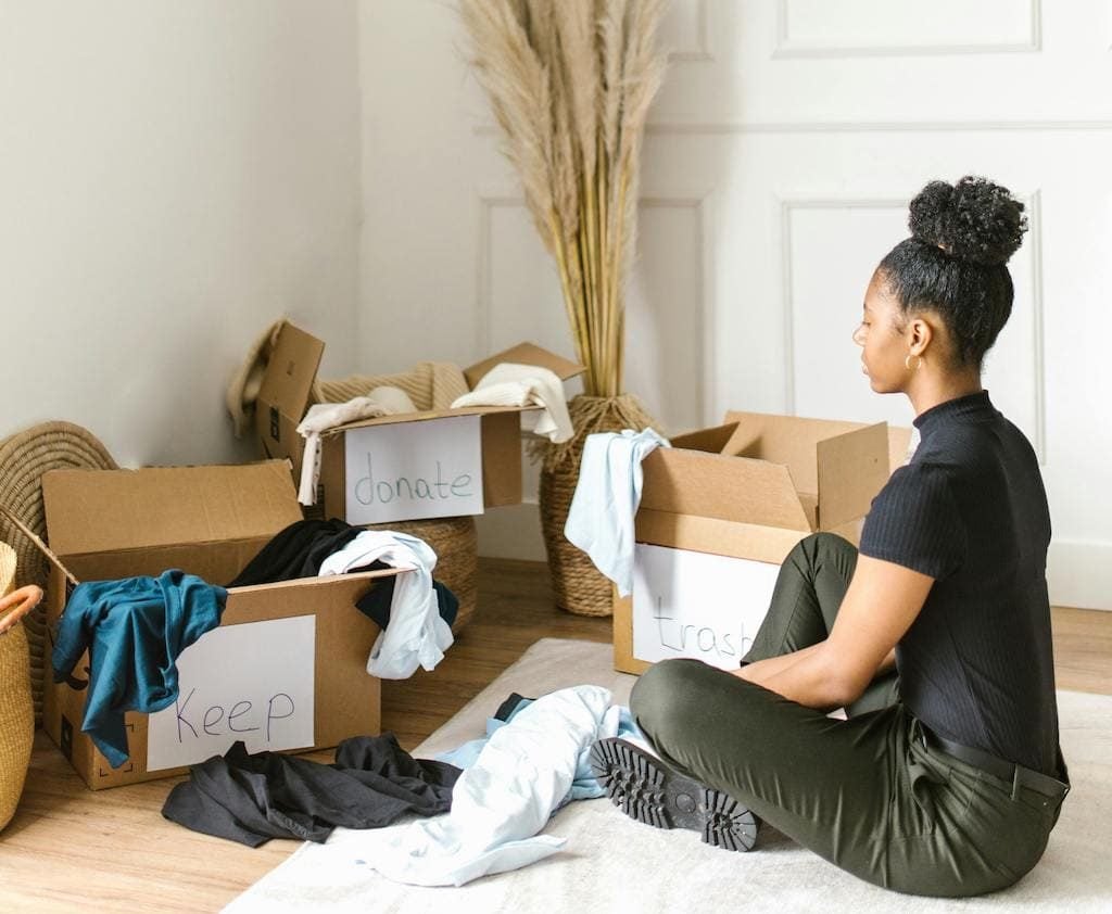 sorting through bedroom clutter